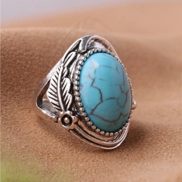 Boho Turquoise Silver Ring - Picture 9 of 12